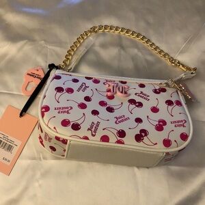 Juicy Couture White Multi Cherry On Top Mini Wristlet Purse Shoulder Bag NWT.